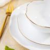 Set de masă Kinghoff KH 2037, 18 piese, pentru 6 persoane, sticlă opală, margine aurie, alb