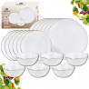 Set de masă Kinghoff KH 2037, 18 piese, pentru 6 persoane, sticlă opală, margine aurie, alb