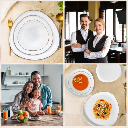 Set de masă Kinghoff KH 2036, 18 piese, pentru 6 persoane, sticlă opală, margine aurie, alb