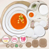 Set de masă Kinghoff KH 2036, 18 piese, pentru 6 persoane, sticlă opală, margine aurie, alb