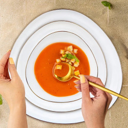 Set de masă Kinghoff KH 2036, 18 piese, pentru 6 persoane, sticlă opală, margine aurie, alb