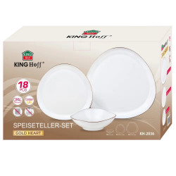 Set de masă Kinghoff KH 2036, 18 piese, pentru 6 persoane, sticlă opală, margine aurie, alb