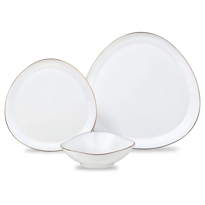 Set de masă Kinghoff KH 2036, 18 piese, pentru 6 persoane, sticlă opală, margine aurie, alb