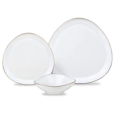 Set de masă Kinghoff KH 2036, 18 piese, pentru 6 persoane, sticlă opală, margine aurie, alb