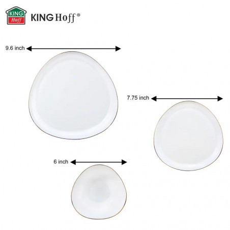 Set de masă Kinghoff KH 2036, 18 piese, pentru 6 persoane, sticlă opală, margine aurie, alb