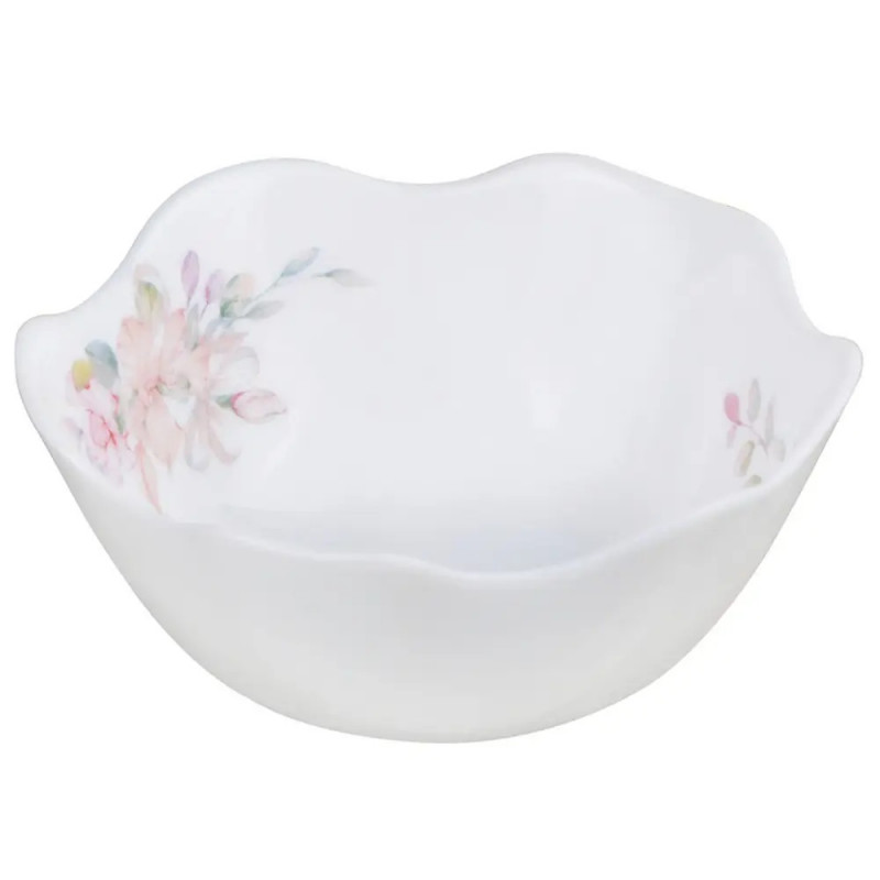 Set de masă Kinghoff KH 2035, 18 piese, pentru 6 persoane, sticlă opală, motiv floral, alb