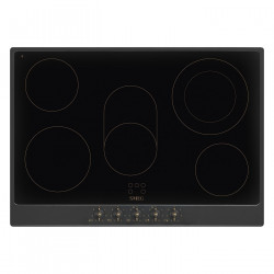 Plită vitroceramică de încastrare Smeg P875AO, 8600 W, 6 trepte, 5 zone, Oprire automată în caz de supraîncălzire, Indicator de căldură reziduală, Antracit