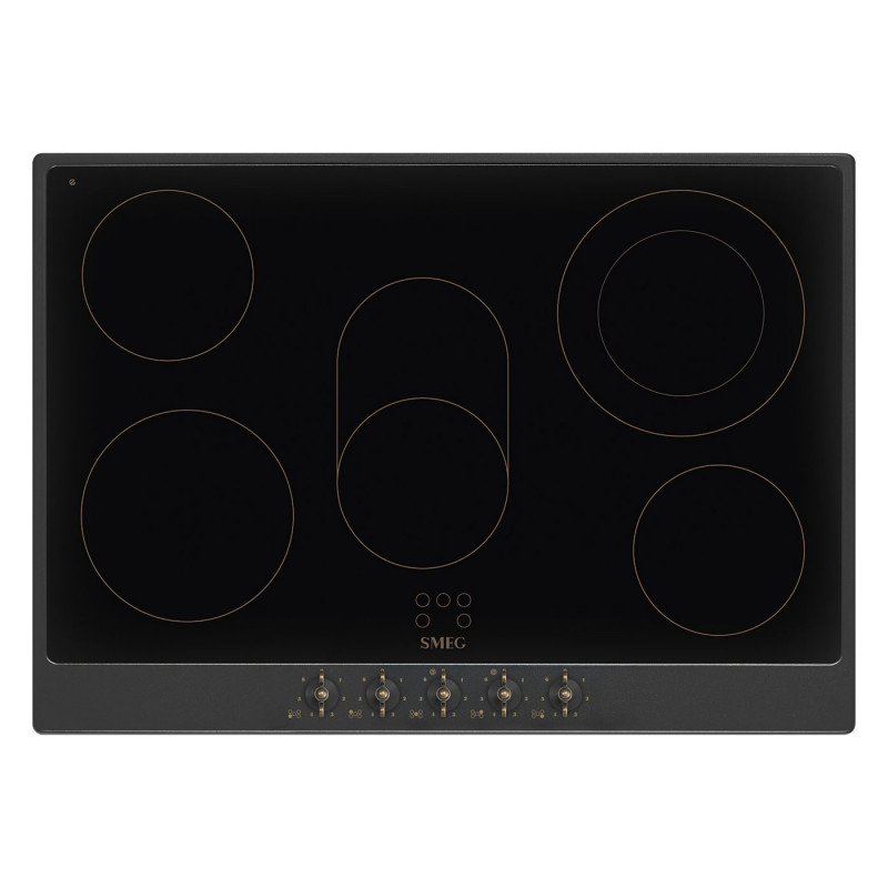 Plită vitroceramică de încastrare Smeg P875AO, 8600 W, 6 trepte, 5 zone, Oprire automată în caz de supraîncălzire, Indicator de căldură reziduală, Antracit
