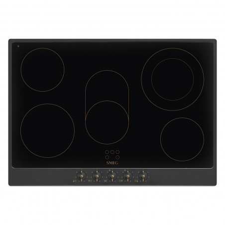 Plită vitroceramică de încastrare Smeg P875AO, 8600 W, 6 trepte, 5 zone, Oprire automată în caz de supraîncălzire, Indicator de căldură reziduală, Antracit