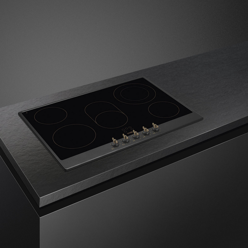 Plită vitroceramică de încastrare Smeg P875AO, 8600 W, 6 trepte, 5 zone, Oprire automată în caz de supraîncălzire, Indicator de căldură reziduală, Antracit