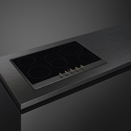 Plită vitroceramică de încastrare Smeg P875AO, 8600 W, 6 trepte, 5 zone, Oprire automată în caz de supraîncălzire, Indicator de căldură reziduală, Antracit