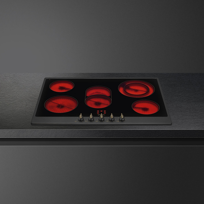 Plită vitroceramică de încastrare Smeg P875AO, 8600 W, 6 trepte, 5 zone, Oprire automată în caz de supraîncălzire, Indicator de căldură reziduală, Antracit