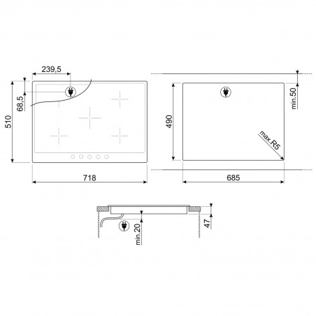 Plită vitroceramică de încastrare Smeg P875PO, 8600 W, 6 trepte, 5 zone, Oprire automată în caz de supraîncălzire, Indicator de căldură reziduală, Culoare crem