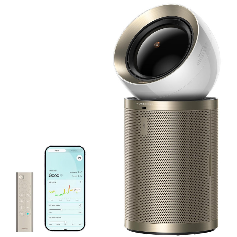 La mâna a doua: Purificator de aer Dreame AirPursue PM20 CVF14A, 48 m², funcții automate, încălzire, sterilizare cu plasmă și UVC, TVOC, LCD, HEPA, alb/bronz
