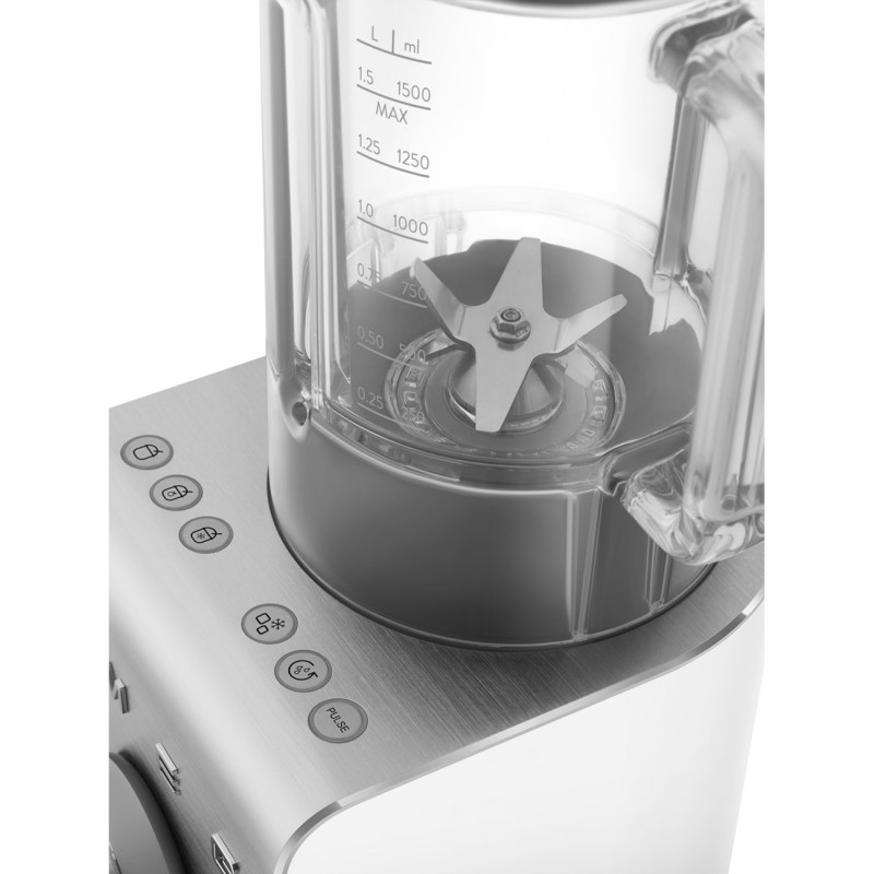 Blender Smeg Collezione BLC02WHMEU, 1400 W, 1,5 l, 22 000 rpm, 5 programe, 9 viteze, Măcinare gheață, Oțel inoxidabil, Alb/Inox