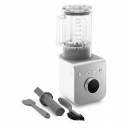 Blender Smeg Collezione BLC02WHMEU, 1400 W, 1,5 l, 22 000 rpm, 5 programe, 9 viteze, Măcinare gheață, Oțel inoxidabil, Alb/Inox