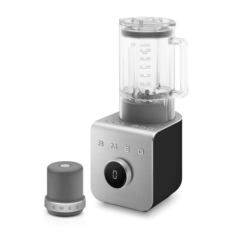 Blender Smeg Collezione BLC02BLMEU, 1400 W, 1,5 l, 22 000 rpm, 5 programe, 9 viteze, Măcinare gheață, Oțel inoxidabil, Negru/Inox