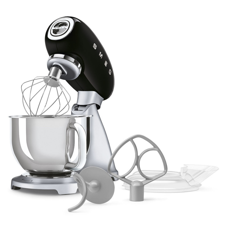 Mixer planetar Smeg SMF04BLEU, 800 W, 4,8 l, 10 viteze, funcție de pornire treptată, picioare antiderapante, negru/inoxidabil