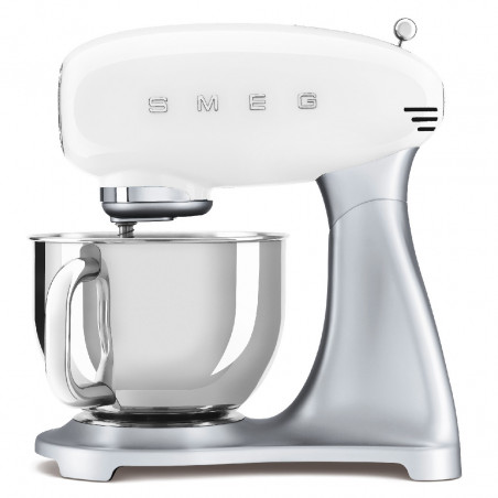 Mixer planetar Smeg SMF04WHEU, 800 W, 4,8 l, 10 viteze, funcție de pornire treptată, picioare antiderapante, alb/inoxidabil