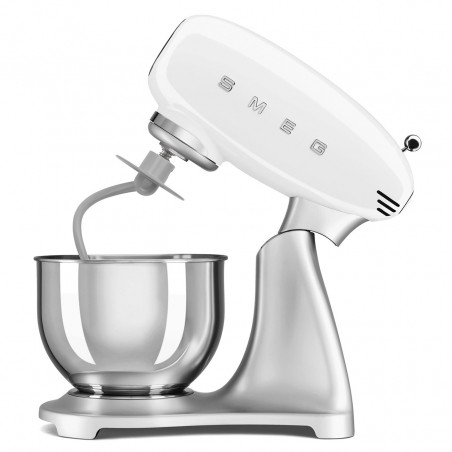 Mixer planetar Smeg SMF04WHEU, 800 W, 4,8 l, 10 viteze, funcție de pornire treptată, picioare antiderapante, alb/inoxidabil