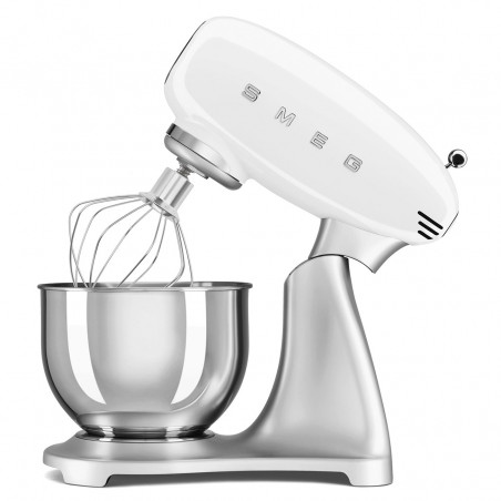 Mixer planetar Smeg SMF04WHEU, 800 W, 4,8 l, 10 viteze, funcție de pornire treptată, picioare antiderapante, alb/inoxidabil