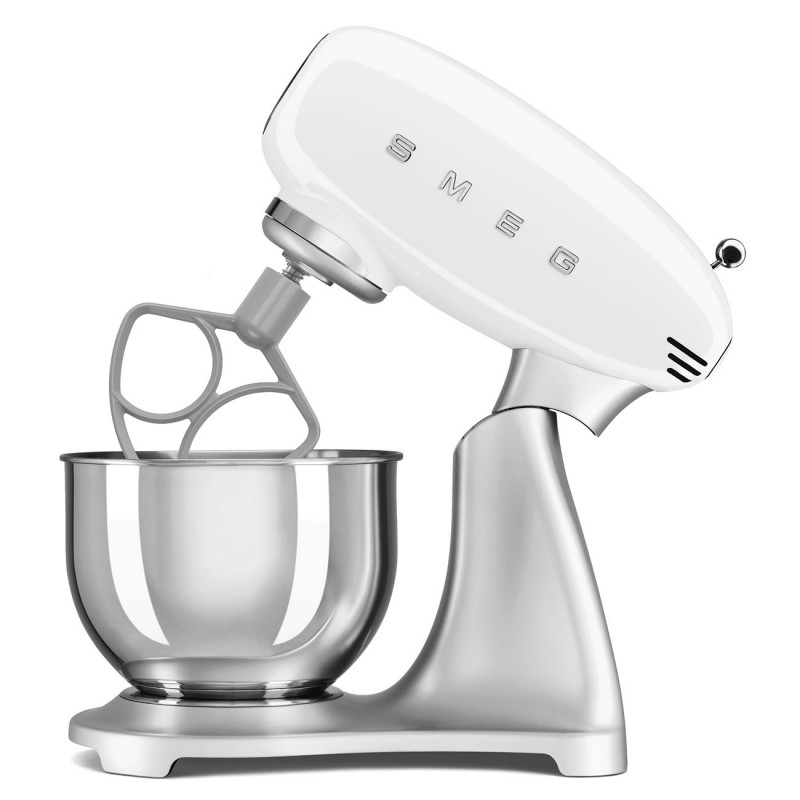 Mixer planetar Smeg SMF04WHEU, 800 W, 4,8 l, 10 viteze, funcție de pornire treptată, picioare antiderapante, alb/inoxidabil