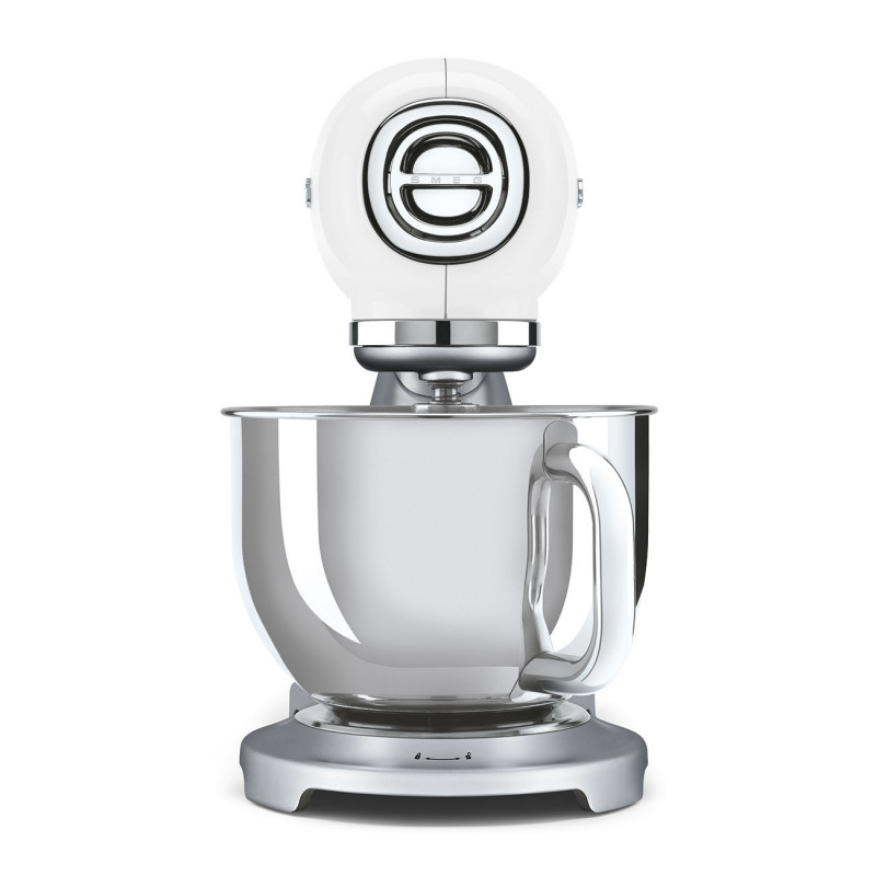 Mixer planetar Smeg SMF04WHEU, 800 W, 4,8 l, 10 viteze, funcție de pornire treptată, picioare antiderapante, alb/inoxidabil