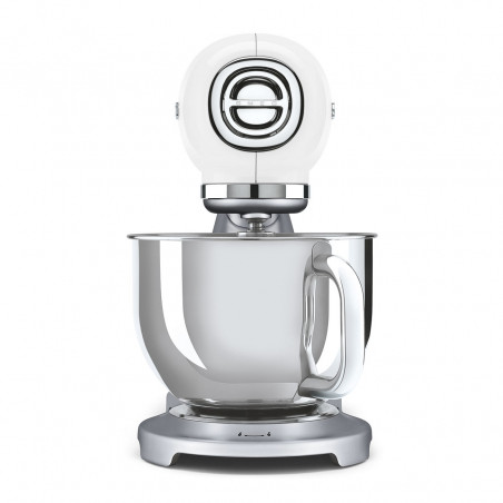 Mixer planetar Smeg SMF04WHEU, 800 W, 4,8 l, 10 viteze, funcție de pornire treptată, picioare antiderapante, alb/inoxidabil