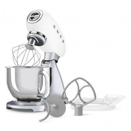 Mixer planetar Smeg SMF04WHEU, 800 W, 4,8 l, 10 viteze, funcție de pornire treptată, picioare antiderapante, alb/inoxidabil