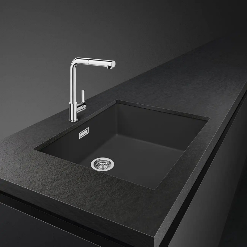 Chiuveta de bucatarie cu montare pe blat SMEG Quadra VZ57N, 57 cm, Antibacteriana, Rezistenta la zgarieturi si la razele UV, Negru