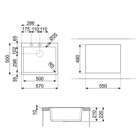 Chiuvetă de bucătărie pentru blat SMEG Quadra VZ57B, 57 cm, antibacteriană, rezistentă la zgârieturi și la razele UV, albă