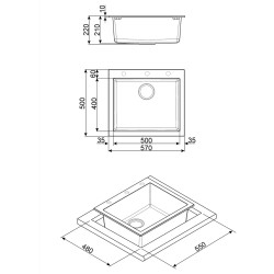 Chiuvetă de bucătărie pentru blat SMEG Quadra VZ57B, 57 cm, antibacteriană, rezistentă la zgârieturi și la razele UV, albă
