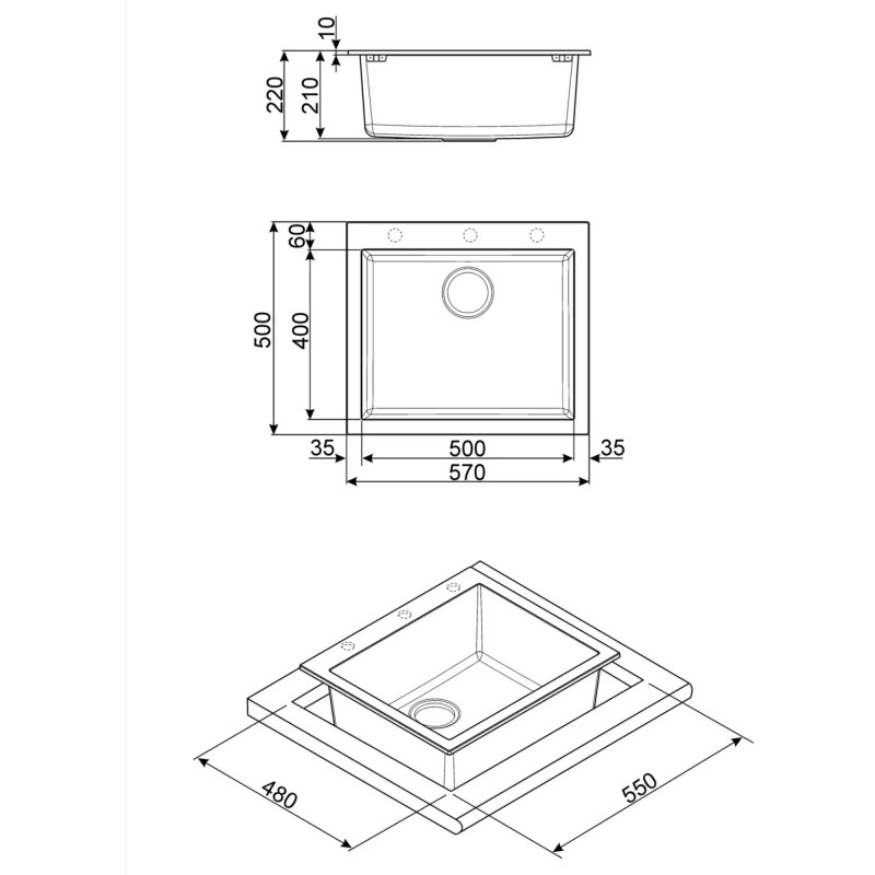 Chiuvetă de bucătărie pentru blat SMEG Quadra VZ57B, 57 cm, antibacteriană, rezistentă la zgârieturi și la razele UV, albă