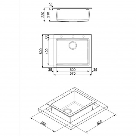 Chiuvetă de bucătărie pentru blat SMEG Quadra VZ57B, 57 cm, antibacteriană, rezistentă la zgârieturi și la razele UV, albă