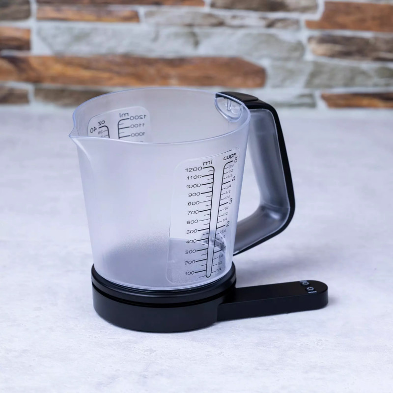 Cântar de bucătărie cu cană gradată Kinghoff KH 1829, 1,5 l, până la 5 kg, TARA, oprire automată, negru