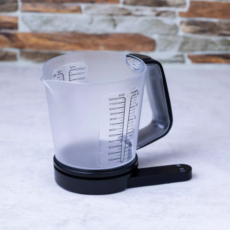 Cântar de bucătărie cu cană gradată Kinghoff KH 1829, 1,5 l, până la 5 kg, TARA, oprire automată, negru