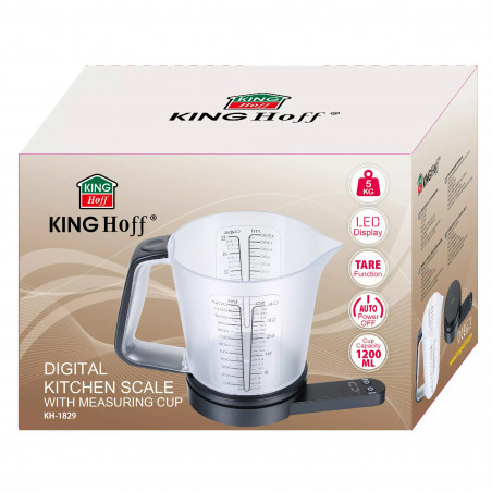 Cântar de bucătărie cu cană gradată Kinghoff KH 1829, 1,5 l, până la 5 kg, TARA, oprire automată, negru