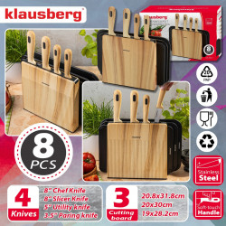 Set de cuțite și tăvi de tăiat Klausberg KB 9037, 8 piese, oțel inoxidabil, suport, maro/negru