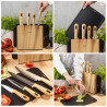 Set de cuțite și tăvi de tăiat Klausberg KB 9037, 8 piese, oțel inoxidabil, suport, maro/negru