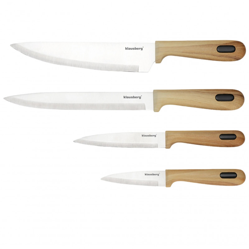 Set de cuțite și tăvi de tăiat Klausberg KB 9037, 8 piese, oțel inoxidabil, suport, maro/negru
