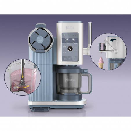 Mașină de înghețată 13-în-1 Ninja CREAMi Scoop & Swirl™ NC702EU, 800 W, 13 programe, manetă cu 3 poziții pentru cornetele de înghețată, CreamiFit, Creamify, 2 cupe de 473 ml, Personalizare, Albastru/Gri