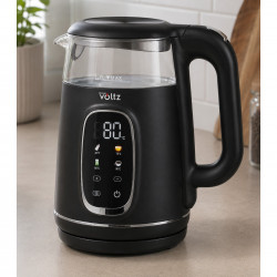 Fierbător electric Oliver Voltz OV51230AF, 2200 W, 1,7 l, 4 moduri, 13 setări de temperatură, afișaj LCD, comandă tactilă, negru/argintiu