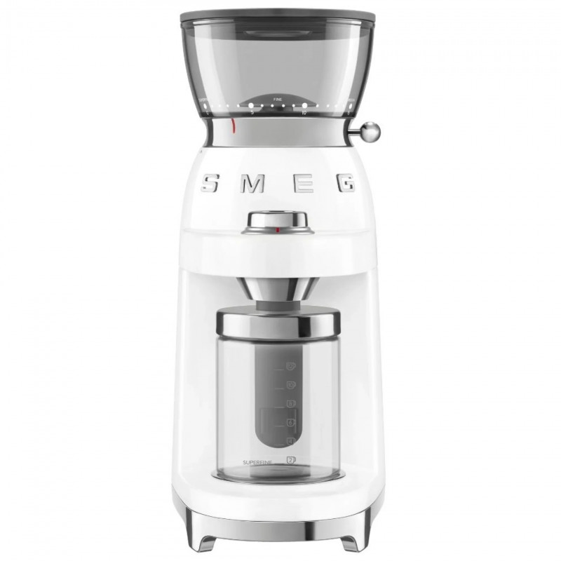 Râșniță de cafea Smeg CGF03WHEU, 150 W, 240 g, sistem de rotire și blocare, funcție manuală, alb