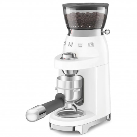 Râșniță de cafea Smeg CGF03WHEU, 150 W, 240 g, sistem de rotire și blocare, funcție manuală, alb