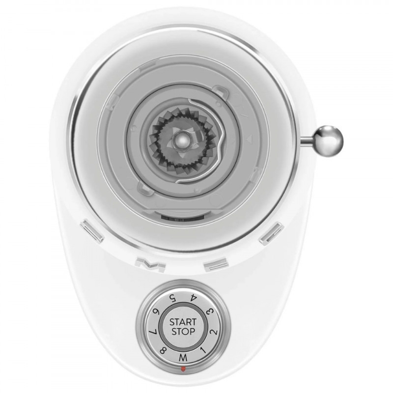 Râșniță de cafea Smeg CGF03WHEU, 150 W, 240 g, sistem de rotire și blocare, funcție manuală, alb