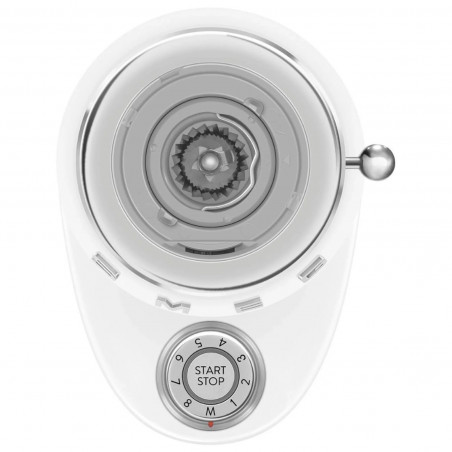 Râșniță de cafea Smeg CGF03WHEU, 150 W, 240 g, sistem de rotire și blocare, funcție manuală, alb