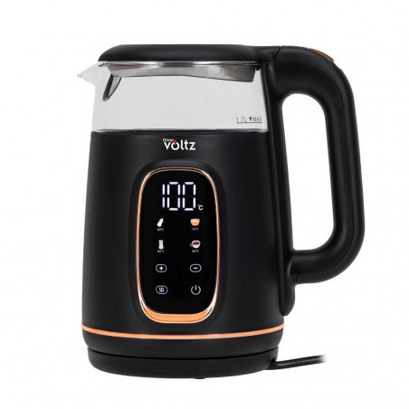 Fierbător electric Oliver Voltz OV51230AF, 2200 W, 1,7 l, 4 moduri, 13 setări de temperatură, afișaj LCD, comandă tactilă, negru/roz auriu
