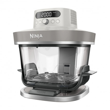 Friteuză cu aer cald Ninja CRISPi Pro AS101EULG, 2050 W, 2,3 + 5,7 l, 26-240 °C, Max Crisp, plăci ceramice, fără PFAS, gri/alb