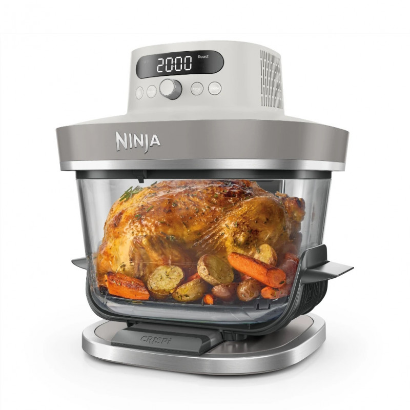 Friteuză cu aer cald Ninja CRISPi Pro AS101EULG, 2050 W, 2,3 + 5,7 l, 26-240 °C, Max Crisp, plăci ceramice, fără PFAS, gri/alb