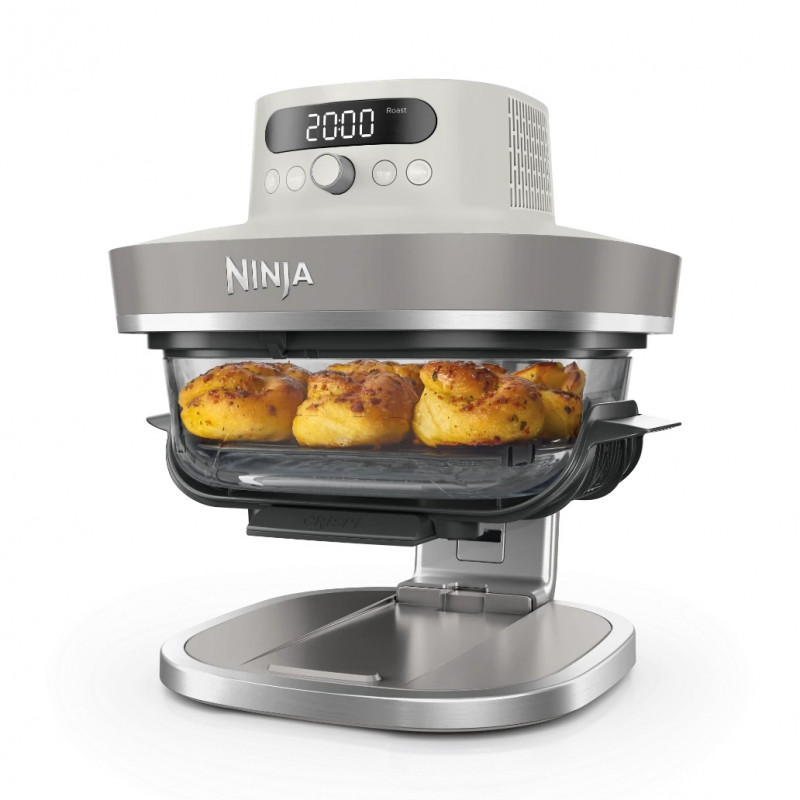 Friteuză cu aer cald Ninja CRISPi Pro AS101EULG, 2050 W, 2,3 + 5,7 l, 26-240 °C, Max Crisp, plăci ceramice, fără PFAS, gri/alb